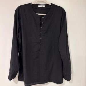 Boohoo MAN Dobby Stripe Henley Shirt Mens US 34 S Black Textured Cotton | Boho